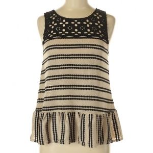 Free People Black & Beige Crochet Detail Tank